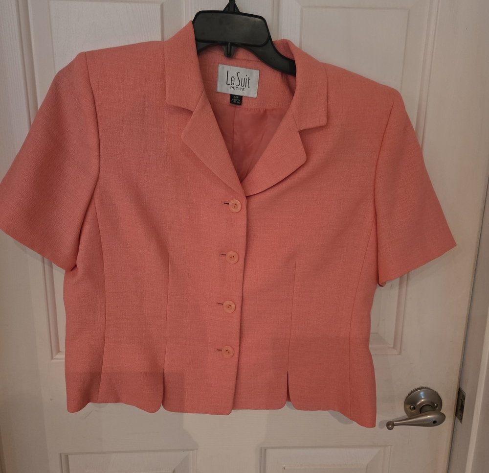 Le Suit Petite Short Sleeve Coral-Peach Blazer